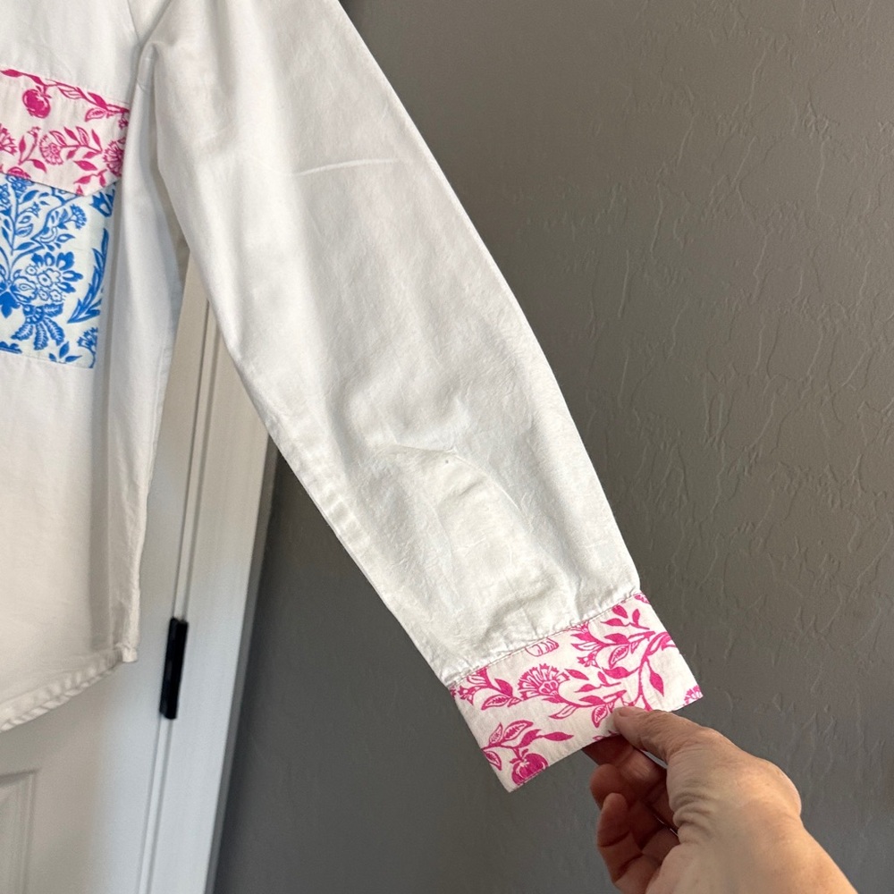 Roller Rabbit White Button-Down Shirt with Blue, Pink & Green Floral Accents - Picture 5 of 6